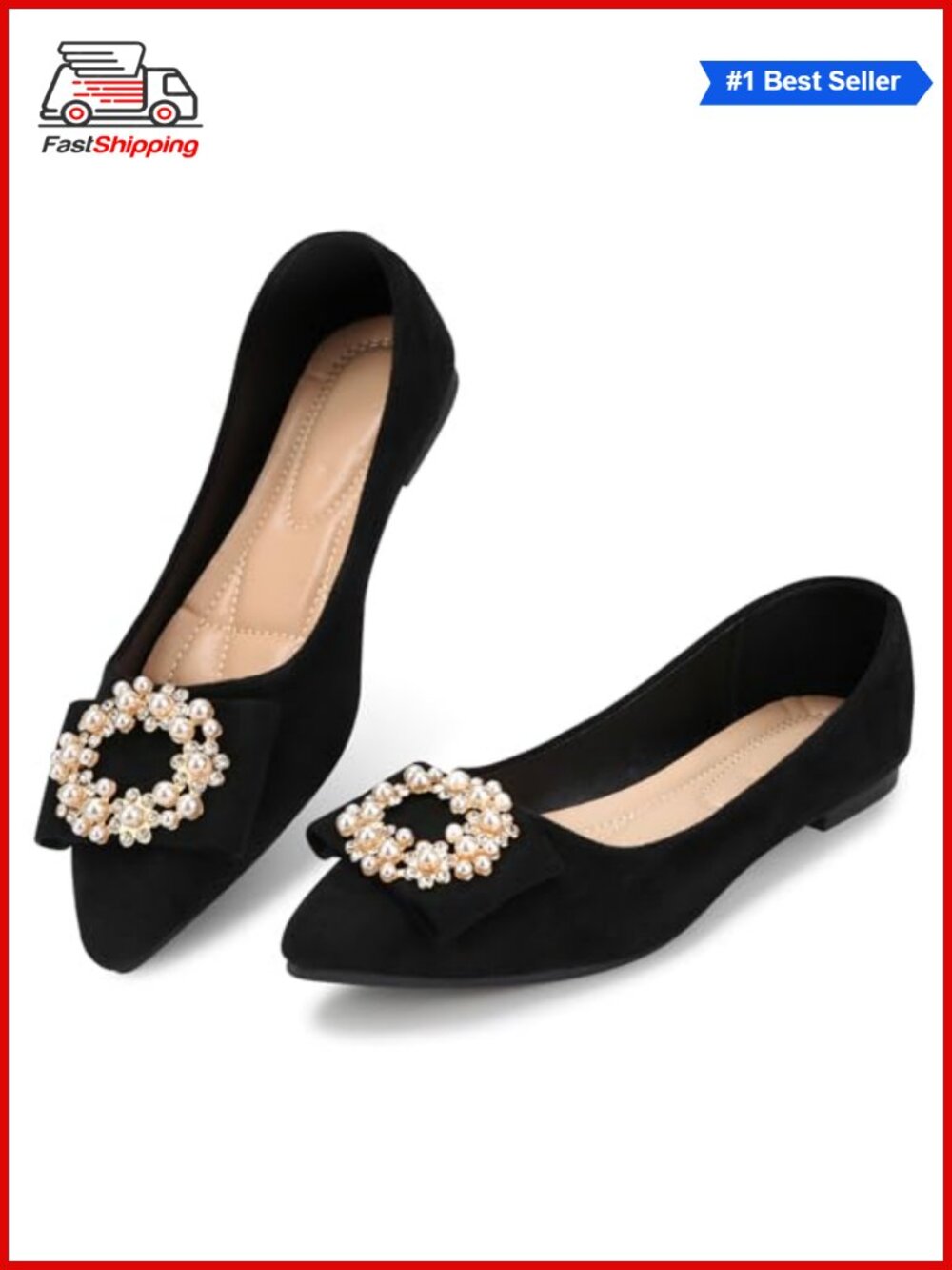 Faux Suede Pointed Toe Pearl Flats Comfort Dress Shoes Work Party